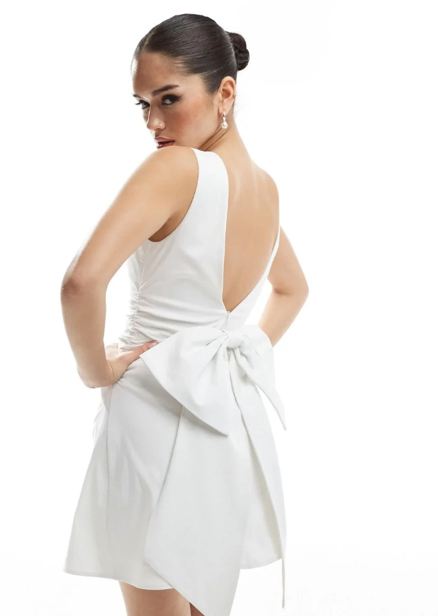 TFNC bridal structured mini dress in bengaline with bow