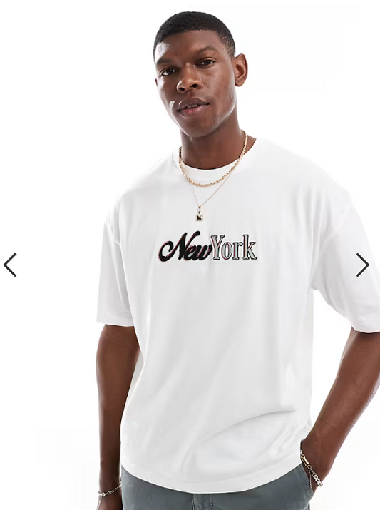 ASOS DESIGN boxy oversized t-shirt with city front applique in white