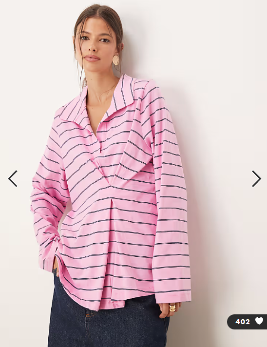 ASOS DESIGN tuck detail rugby top in pink and navy stripe