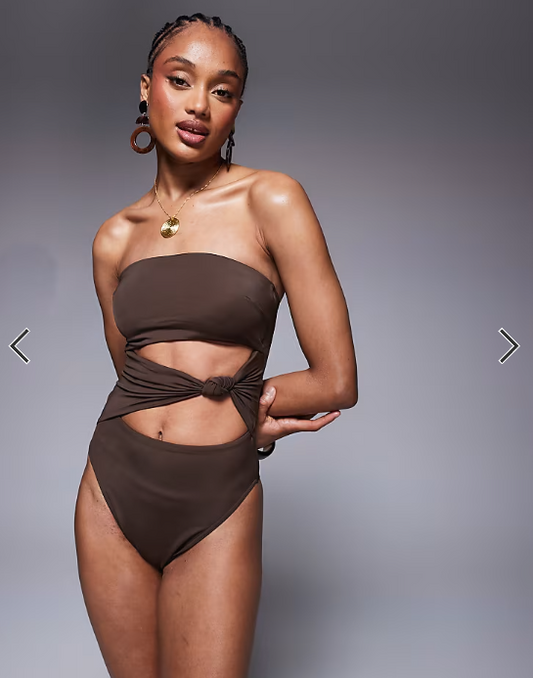 ASOS DESIGN Tall Nina knot swimsuit in chocolate brown