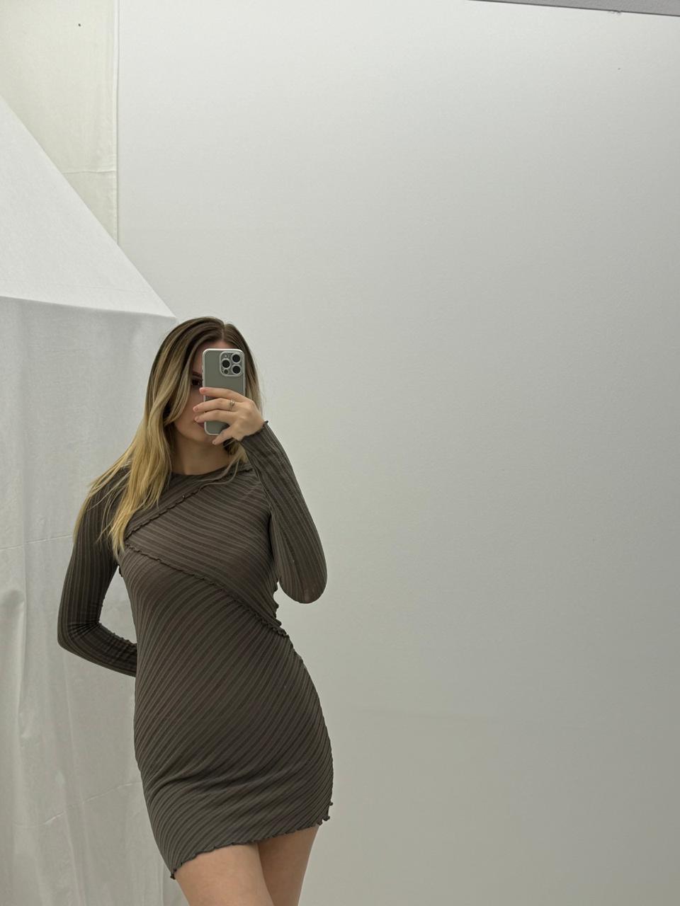 GinaTricot Brown Structured Mesh Dress