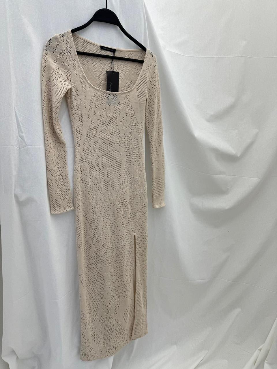 BERSHKA Cream Knitted Espana Maxi Dress
