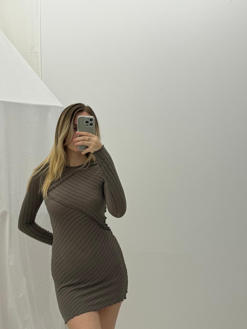 GinaTricot Brown Structured Mesh Dress