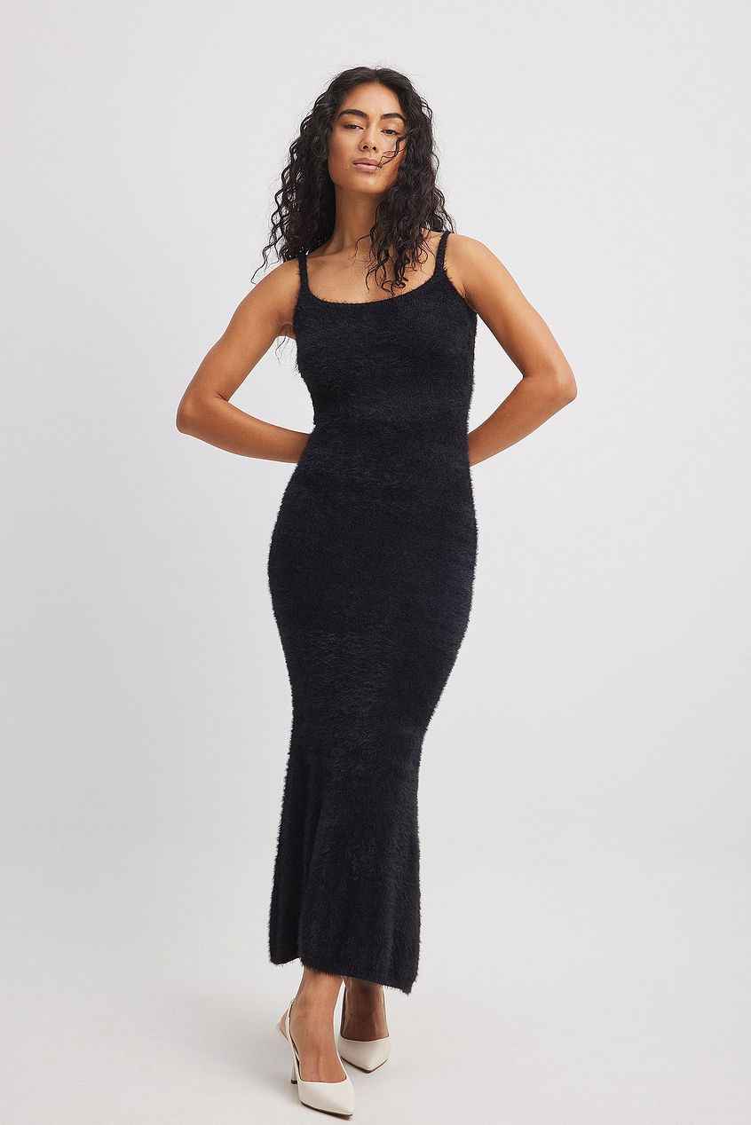 Na-kd A-Line Fuzzy Knit Midi Dress