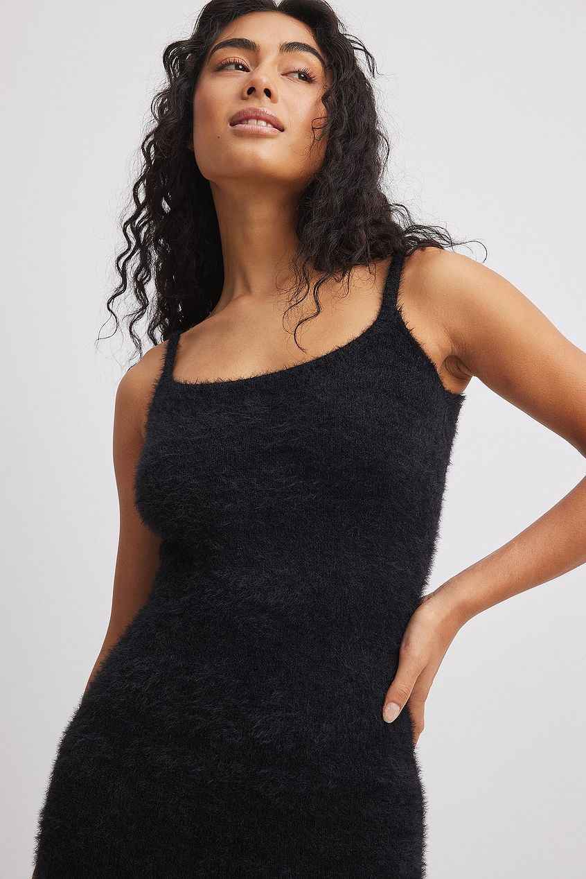 Na-kd A-Line Fuzzy Knit Midi Dress