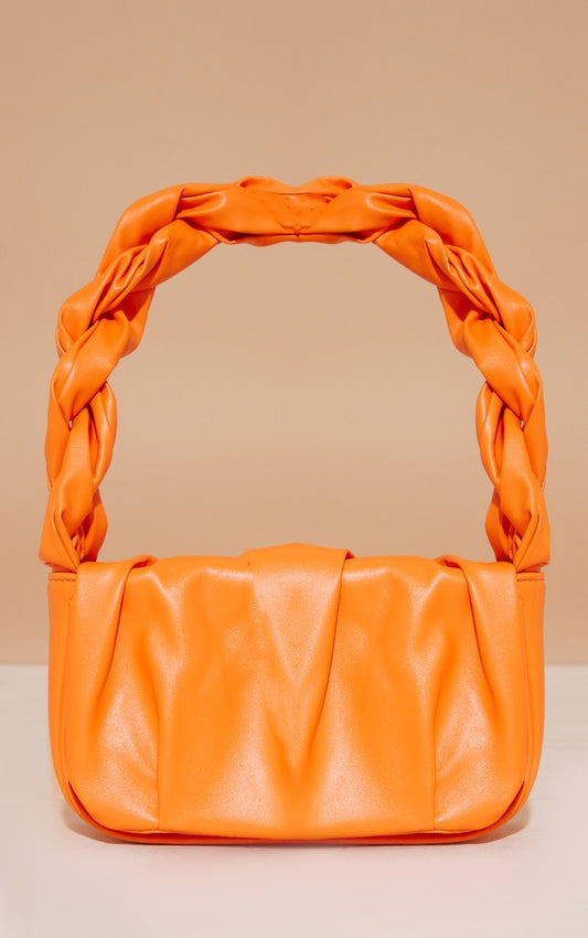 Orange Twist Strap Ruched Front Shoulder Bag