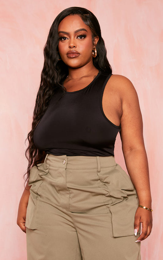 Plus Black Slinky Racer Bodysuit