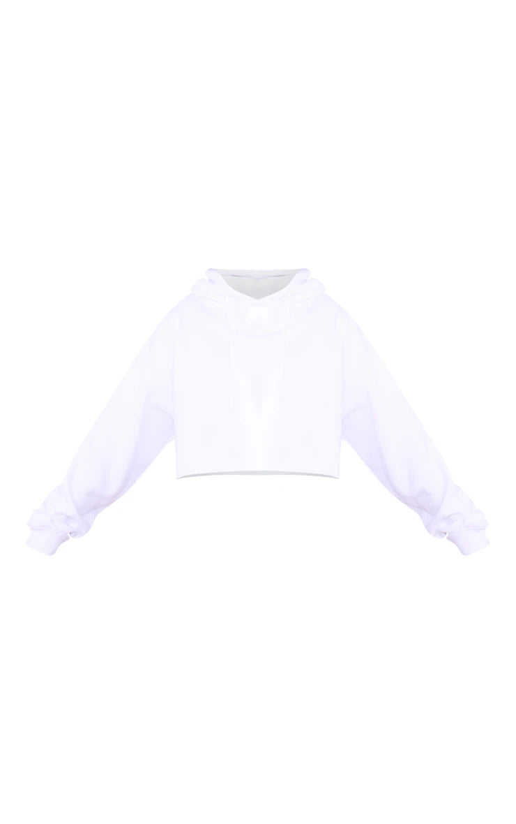 White Oversized Fit Cropped Sweat Hoodie