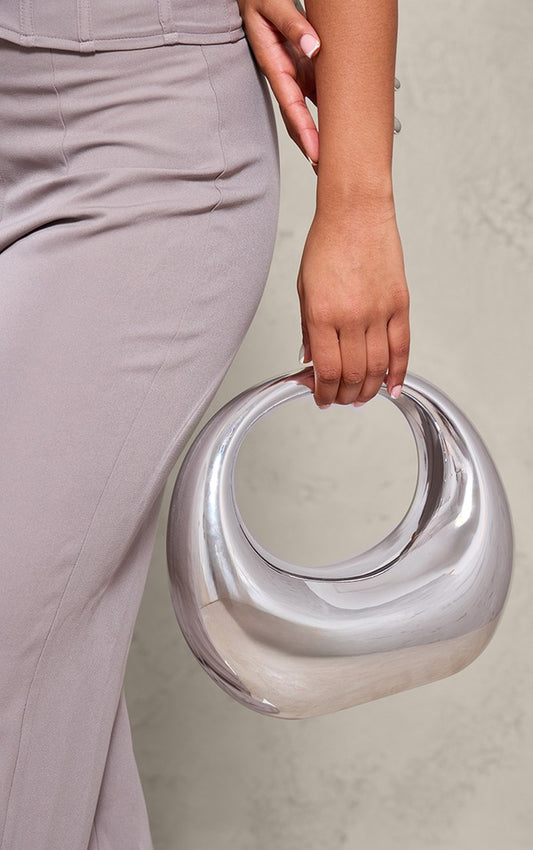 Plt - Silver Hard Smooth Curve Hand Bag
