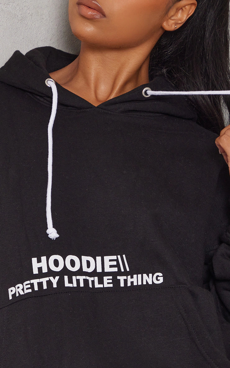 Black Oversized Graphic Printed Pocket Front Hoodie