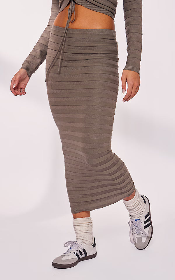 Plt - Khaki Wide Rib Knit Maxi Skirt