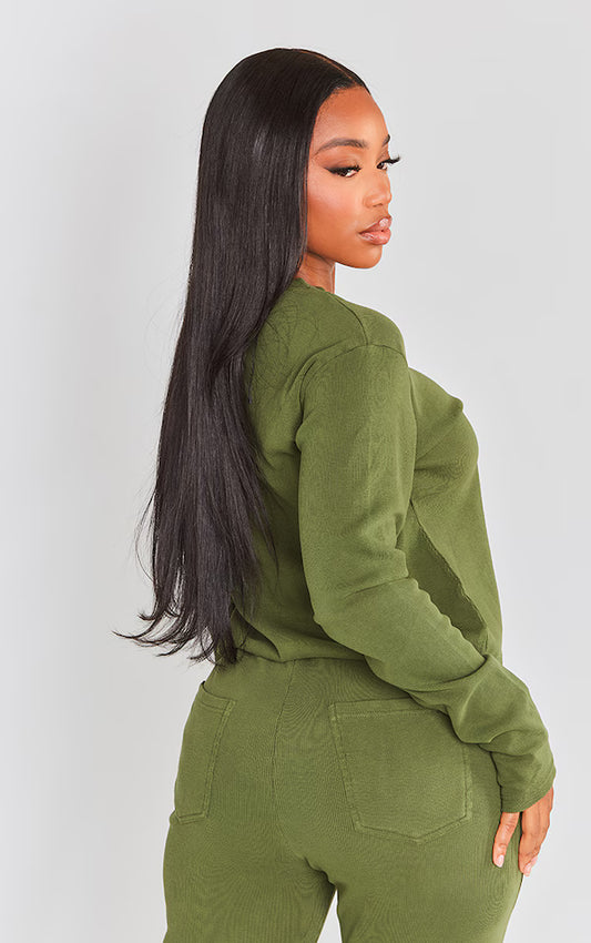 Shape Khaki Soft Rib Long Sleeve Top