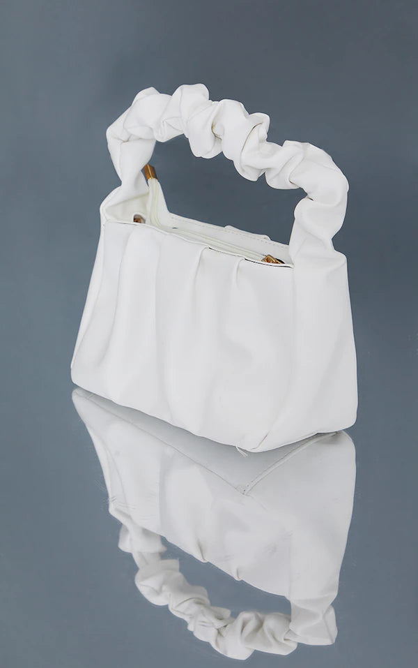 White Ruched Handle Small Grab Bag