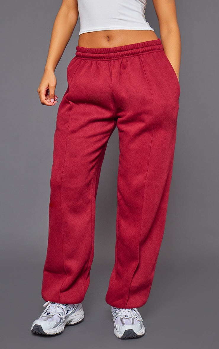 Cherry Red Pintuck Detail Oversized Joggers