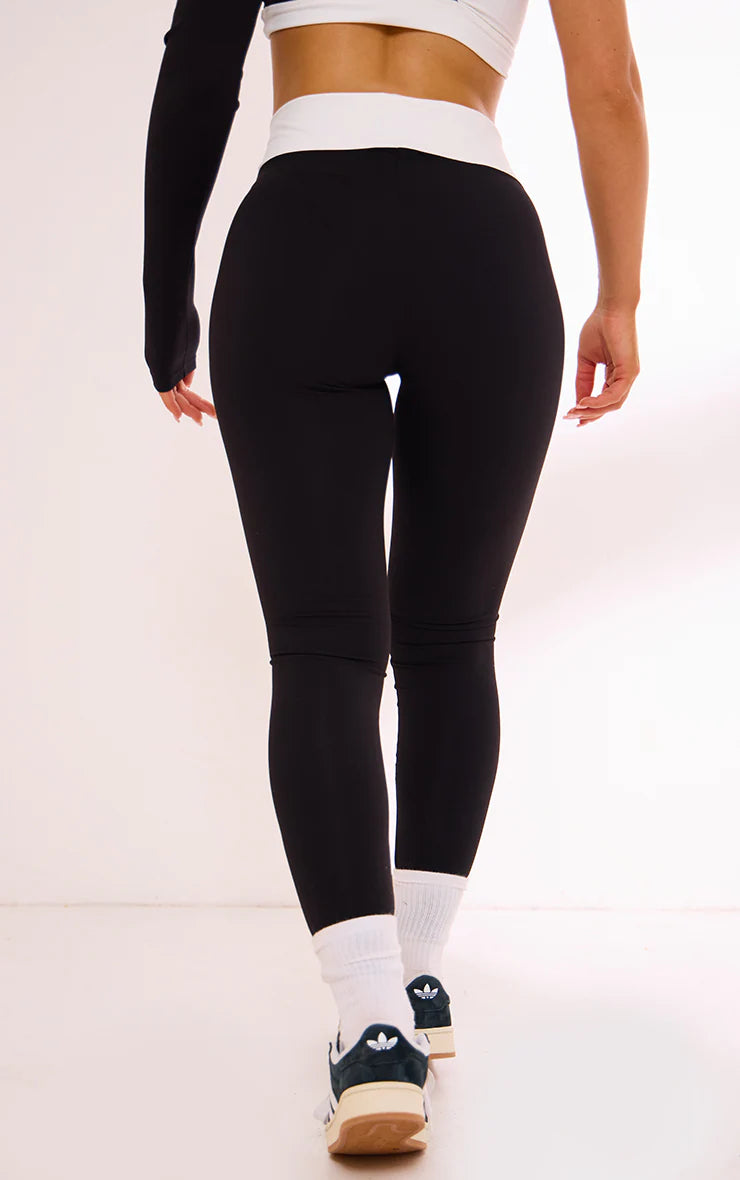 Black Sculpt Contrast Waist Cross Front Leggings