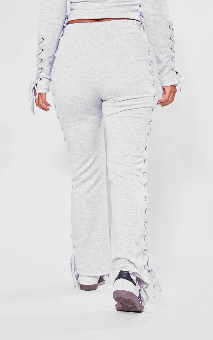 PETITE ASH GREY EYELET DETAIL LACE UP SWEATPANTS