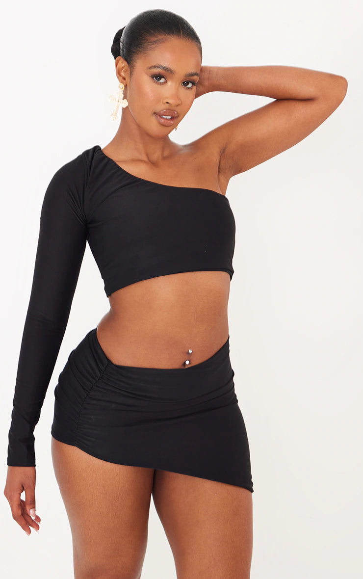 Shape Black Slinky One Sleeve Crop Top