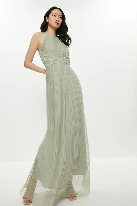 All Over Pleated Bridesmaid Maxi Dress