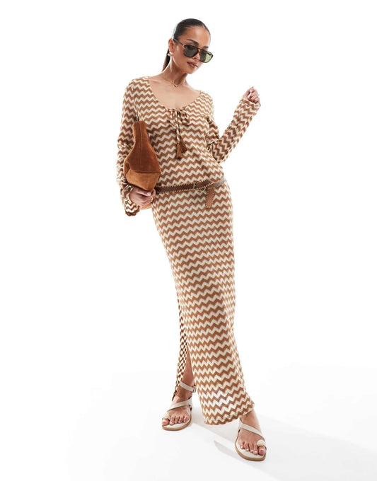 Accesorize crochet detail maxi dress in gold and cream