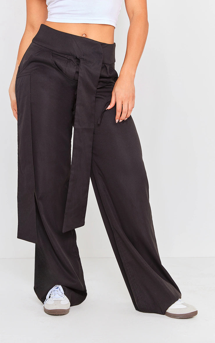 Black Tie Detail Straight Leg Trousers