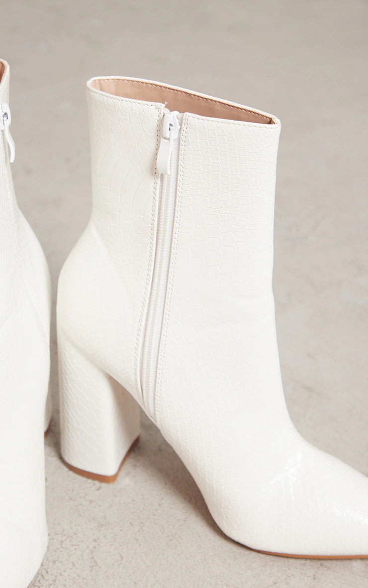 White Faux Snake Ankle Boot