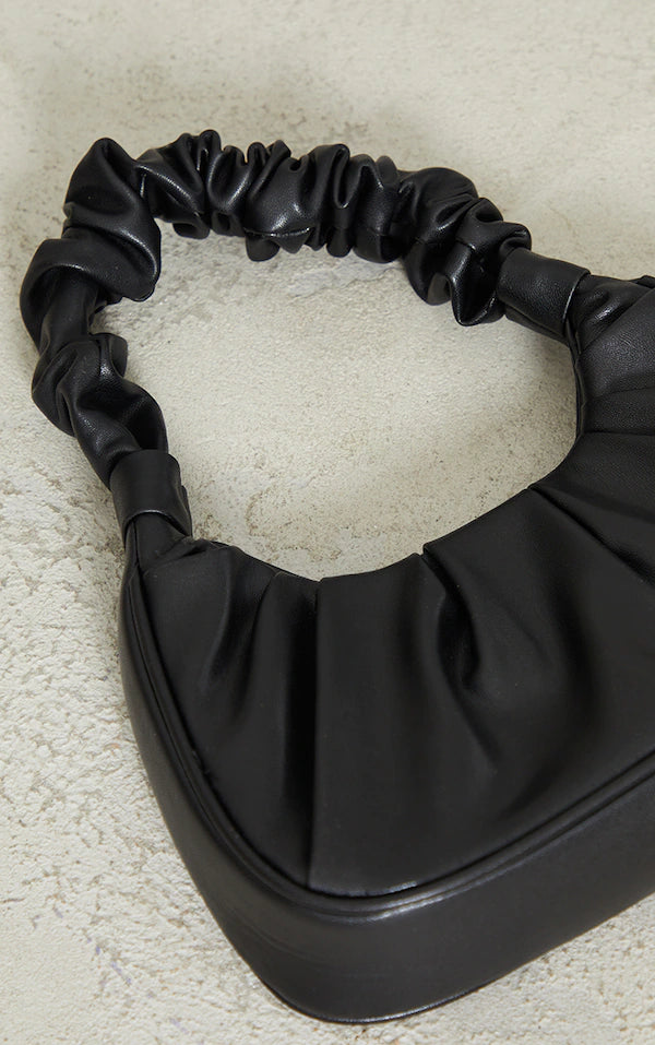 Black Extreme Ruched Handle Shoulder Bag