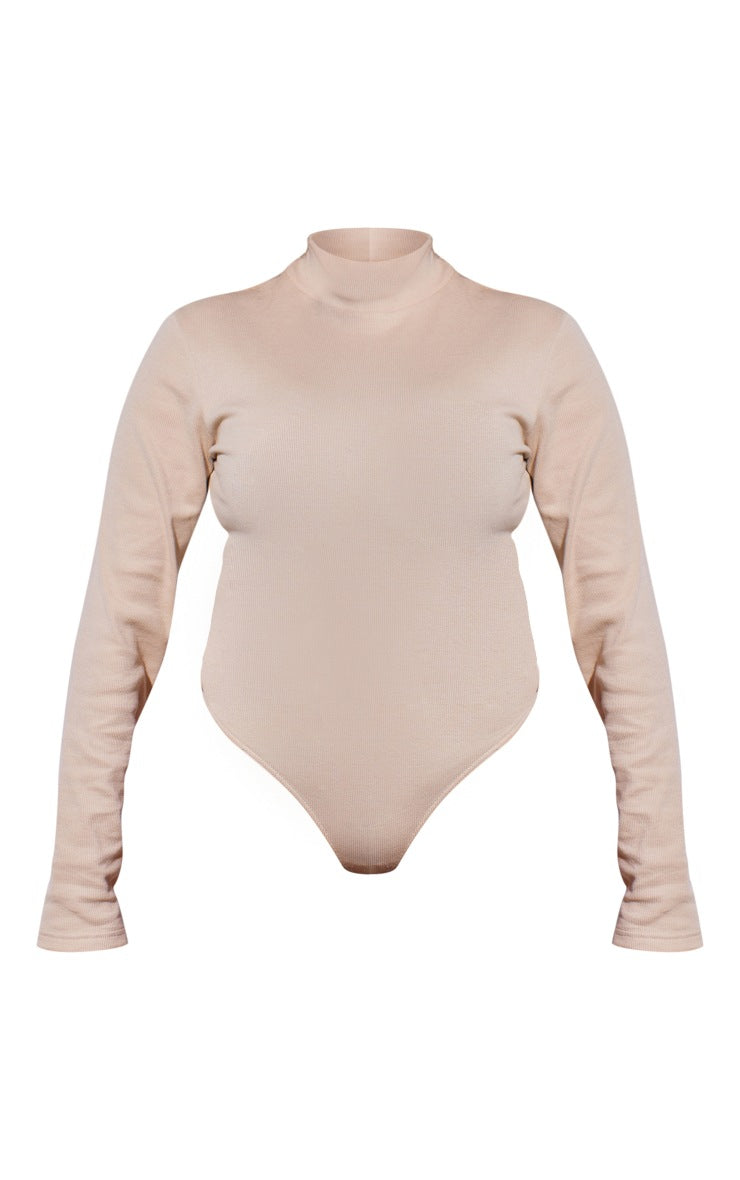 Plus Stone Basic Rib Long Sleeve High Neck Bodysuit