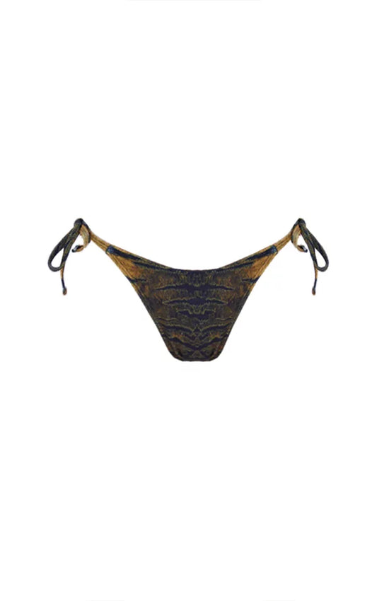 Petite Brown Textured High Rise Bikini Bottom