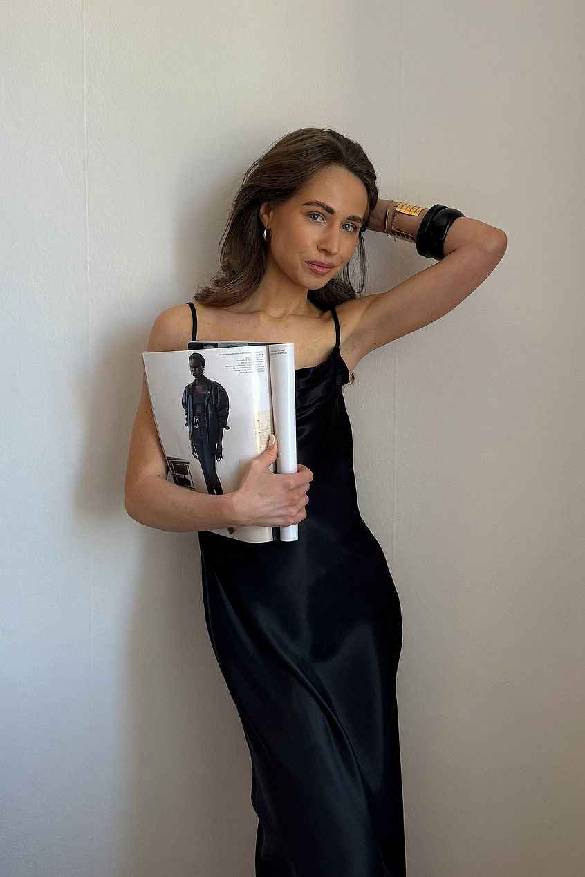 Satin Fold Detail Midi Slip Dress