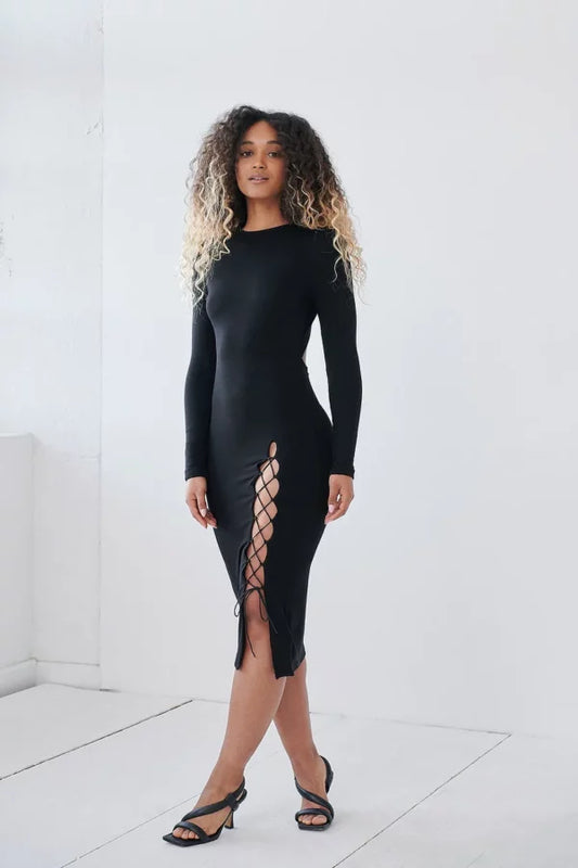 Slit Detail Open Back Dress
