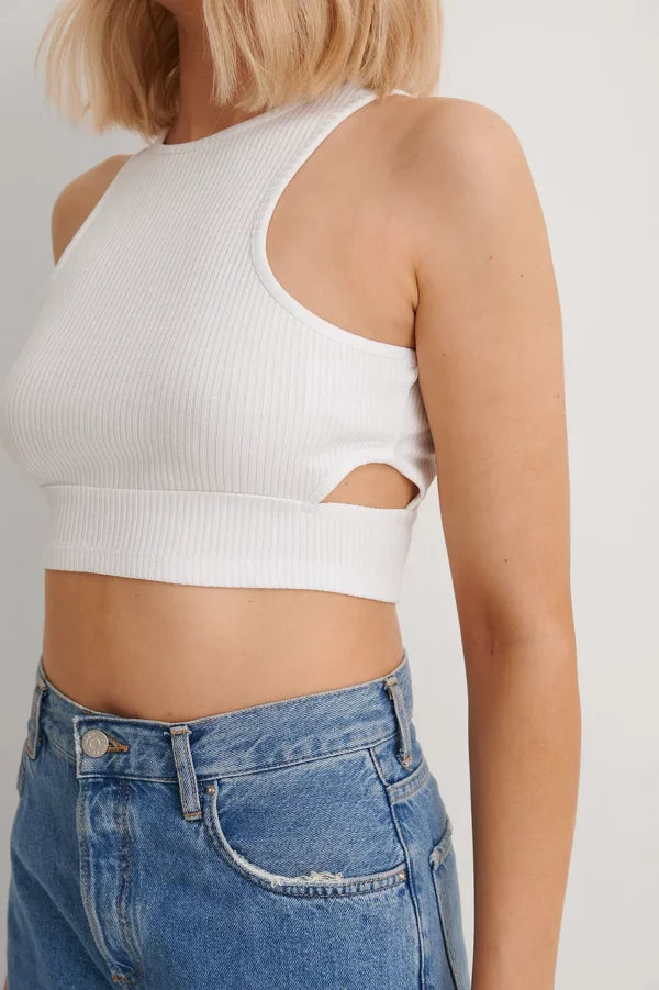 Cut Out Ribbed Top White