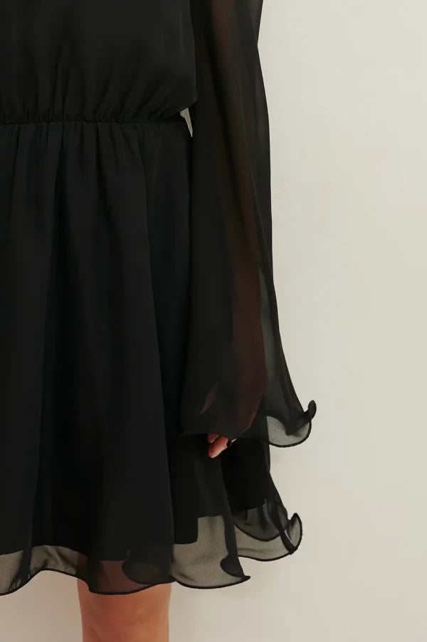 Wide Sleeve Chiffon Mini Dress Black