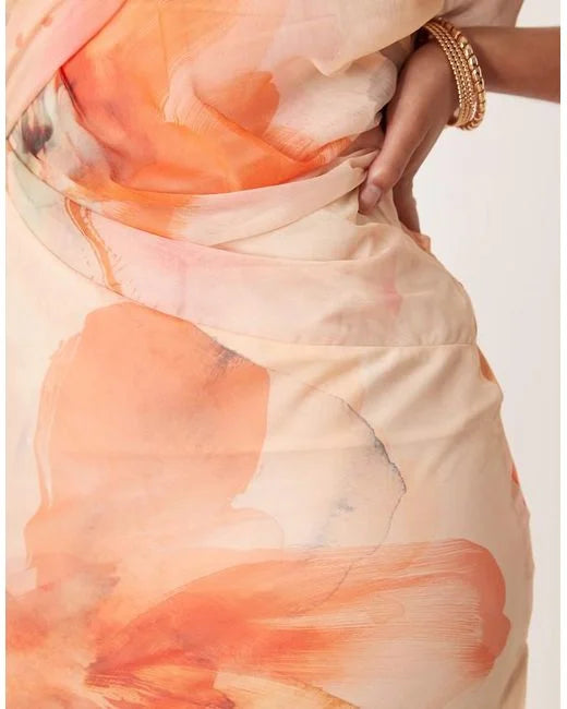 ASOS Asos Design Tall Textured Chiffon Draped Bias Maxi Dress in Pink