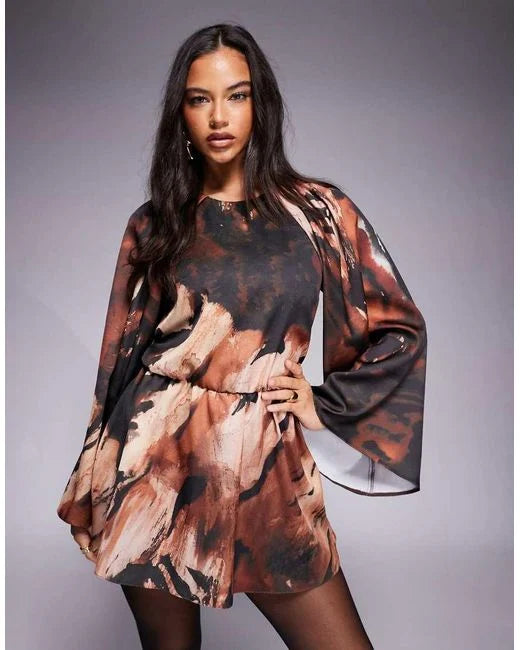 Asos - satin long skeeve high neck playsuit