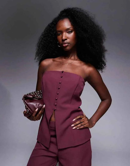 ASOS Button Front Bandeau Co-ord Top in Purple