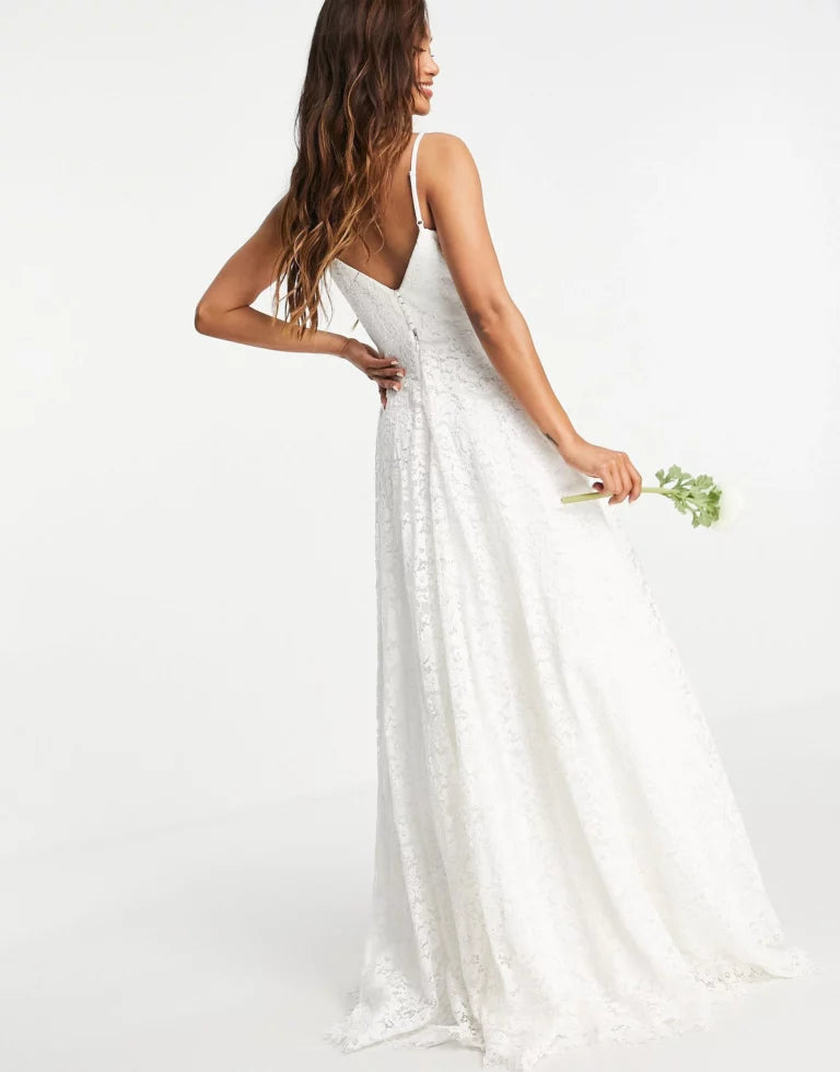 Ariana Lace Cami Wedding Dress With Full Skirt In White