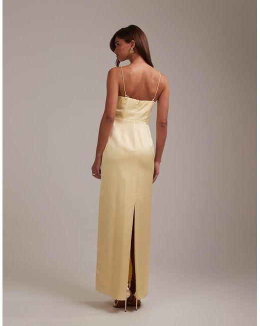 Asos Bridesmaids High Neck Tie Strap Column Maxi Dress yellow