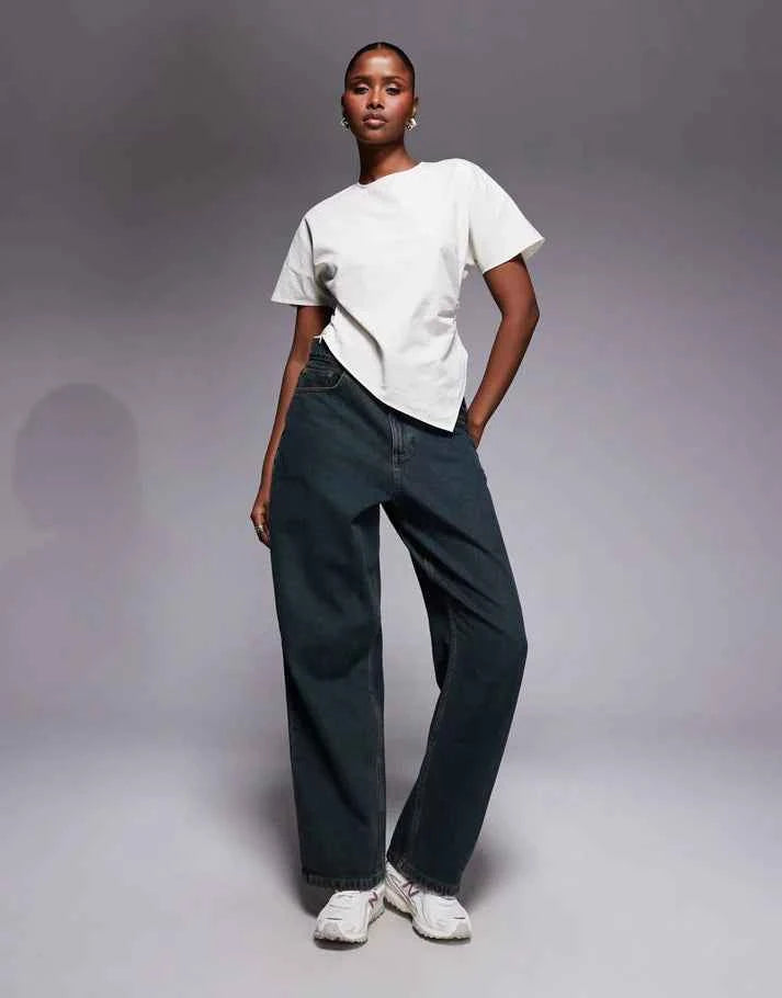 ASOS DESIGN asym ruched detail woven tee in cream