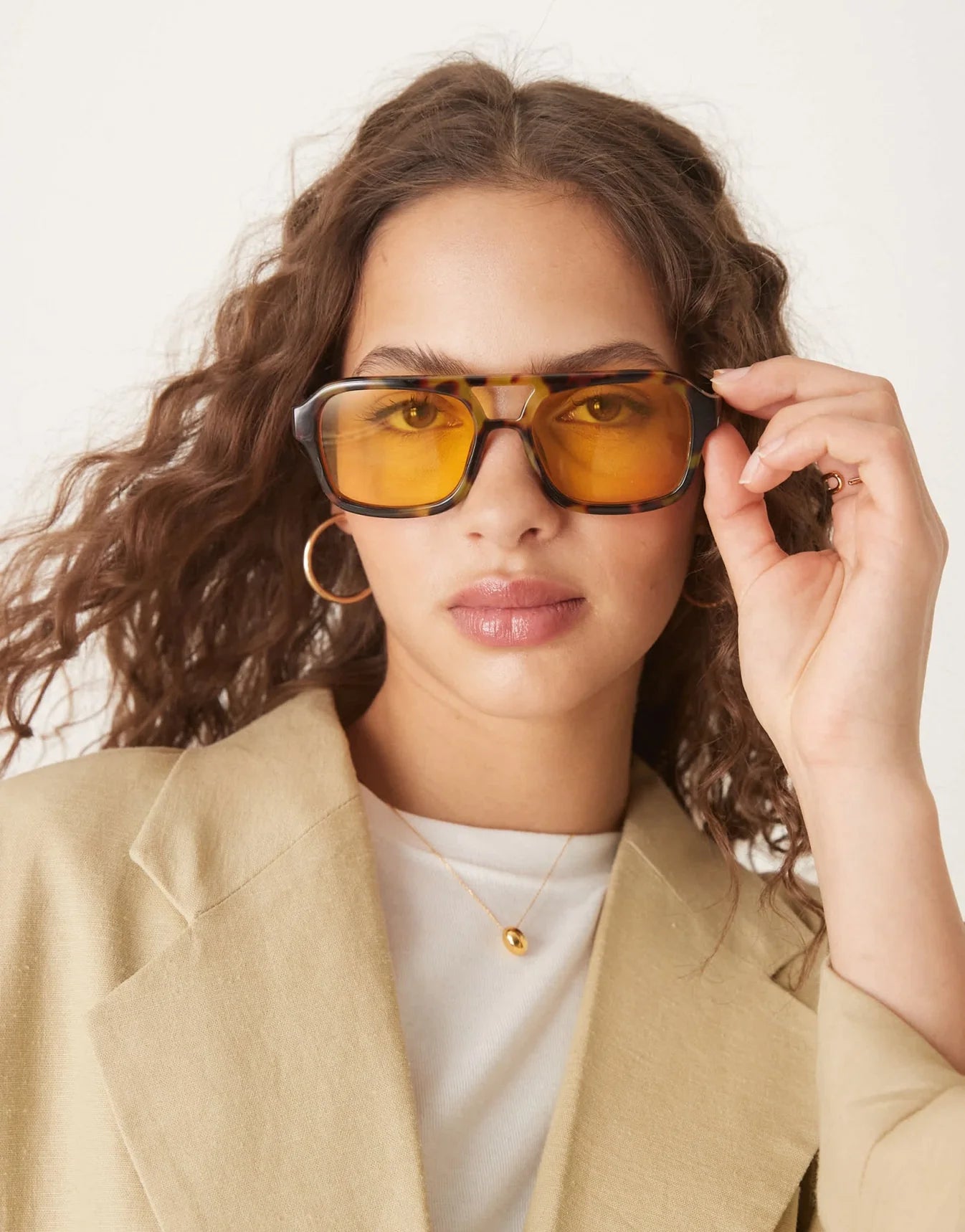 ASOS DESIGN aviator sunglasses in milky tort with yellow lens