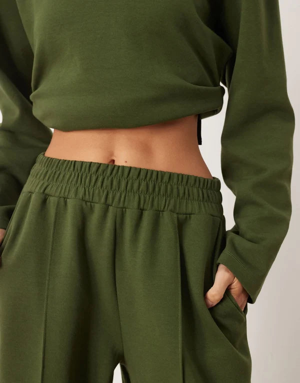 ASOS DESIGN co-ord interlock wide leg trouser in khaki