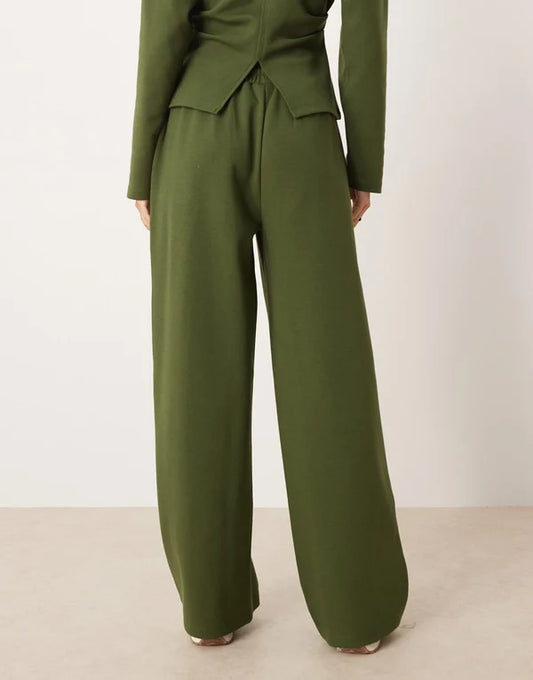 ASOS DESIGN co-ord interlock wide leg trouser in khaki