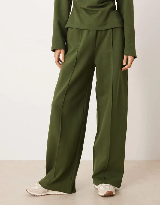 ASOS DESIGN co-ord interlock wide leg trouser in khaki