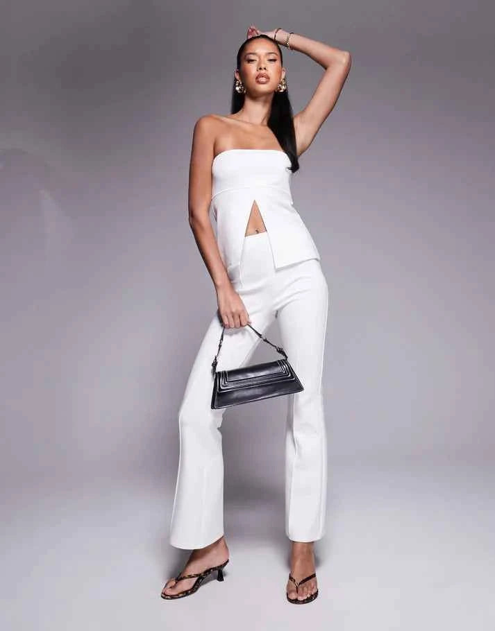 ASOS DESIGN co-ord ponte structured split front longline bandeau in ivory