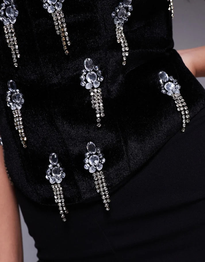 ASOS DESIGN corset embellished bodice jumpsuit with tailored trouser in black