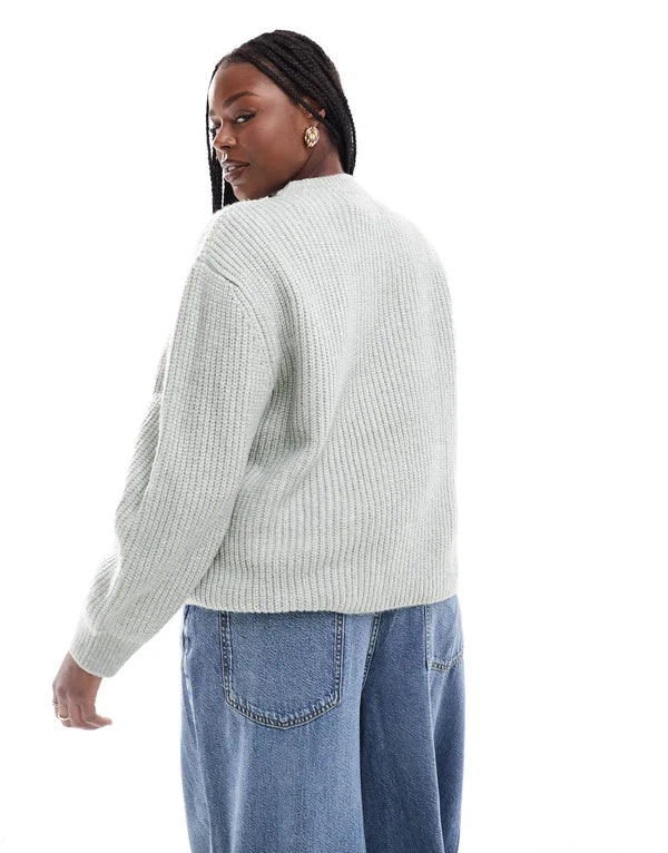 ASOS DESIGN Curve chunky crew neck rib jumper in light grey