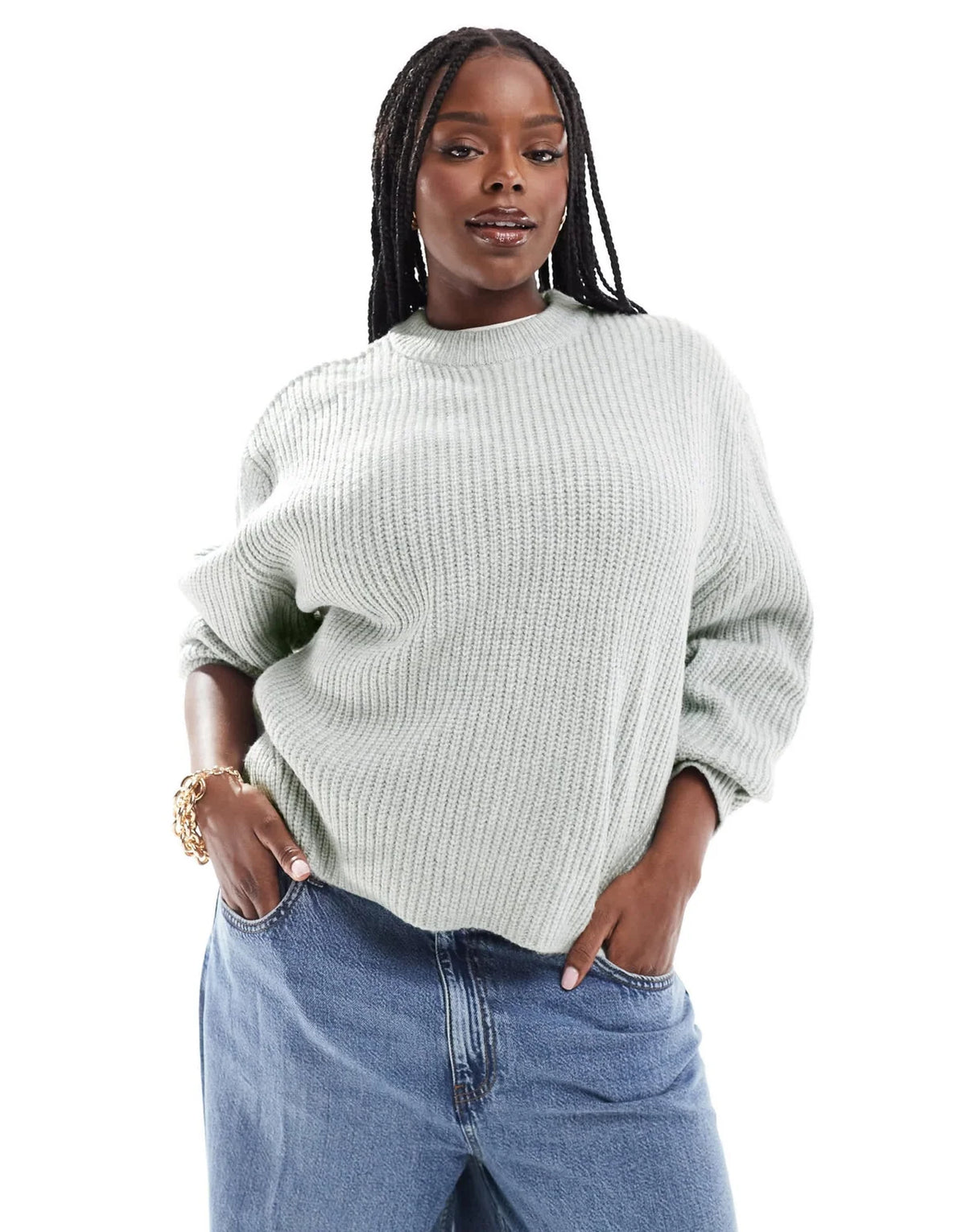 ASOS DESIGN Curve chunky crew neck rib jumper in light grey