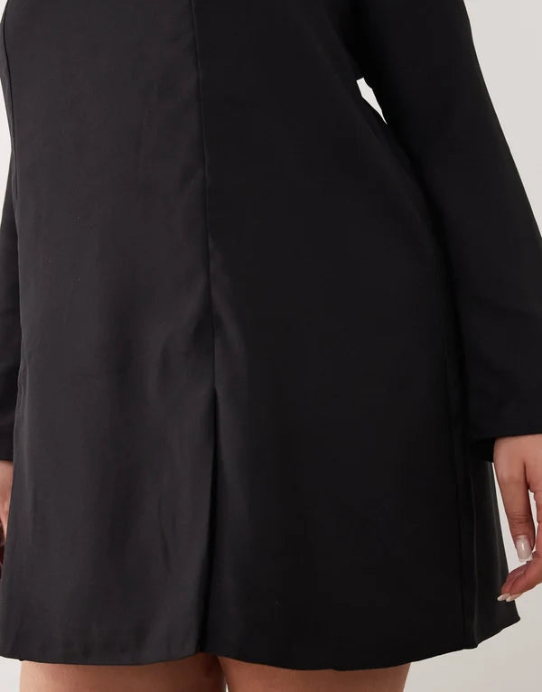 ASOS DESIGN Curve long sleeve godet mini dress in black