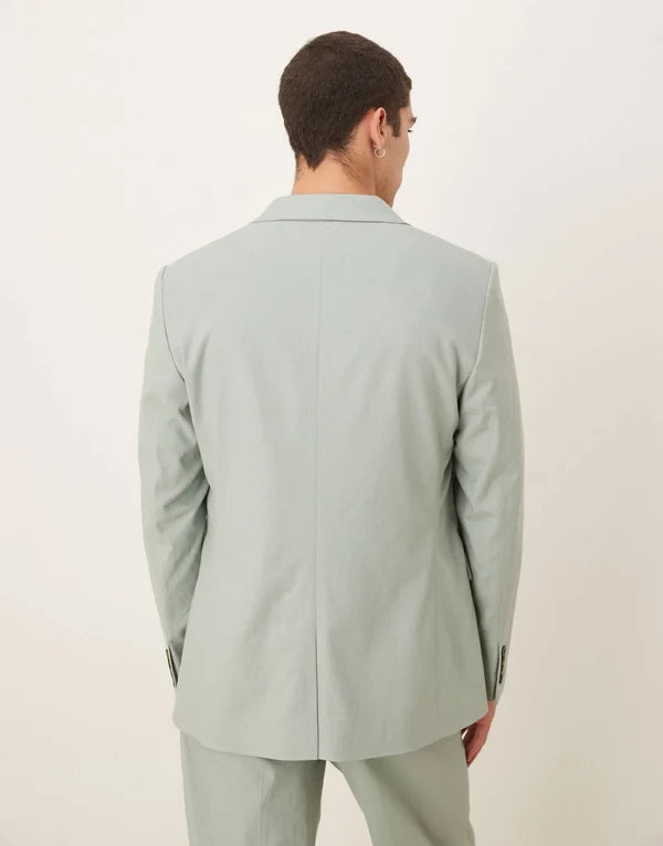 ASOS DESIGN linen blend double breasted regular suit jacket in green