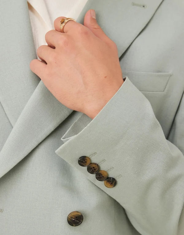 ASOS DESIGN linen blend double breasted regular suit jacket in green