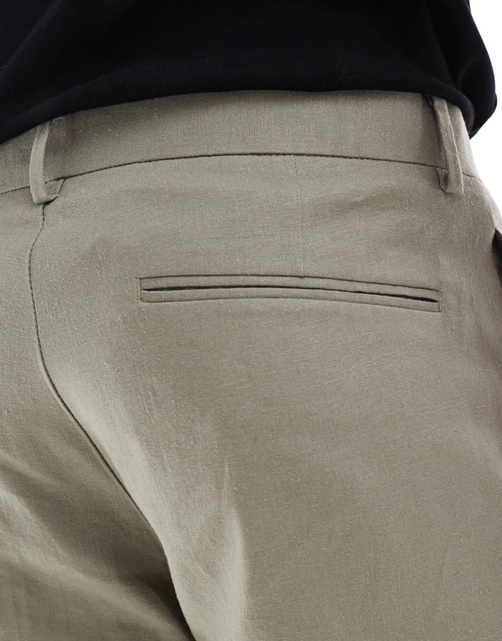 ASOS DESIGN linen blend slim suit trousers in khaki